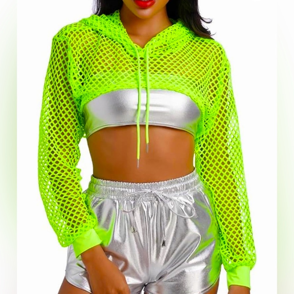 Like New AvidLove Lime Green Mesh Crop Hoodie Size Medium